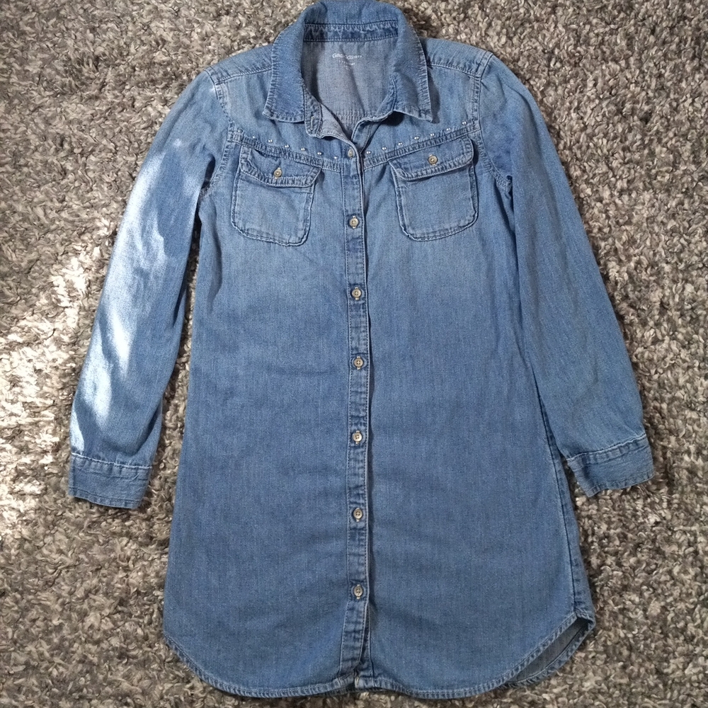 🔥Kids Gap Denim Button-Up Shirt Dress Size 1 Regular Girl